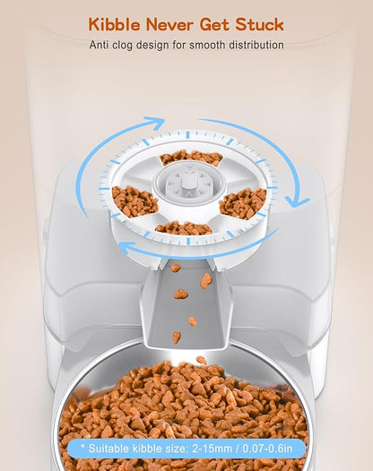 HoneyGuaridan Automatic Cat Feeder for Two,3.5L Cat Food Dispenser with Stainless Steel Bowl,Timed Feeder Programmable 1-6 Meals Control, Dual Power Supply,Desiccant Bag,10s Meal Call