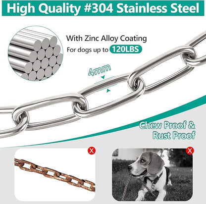 Tresbro Heavy Duty Dog Chains for Outside, 30FT Stainless Steel Tie Out Cable with Swivel Hook for Large Medium Dogs, Metal Chew Proof Pet Runner Chain Leash for Outdoor Camping Hiking Yard Lead, 4MM