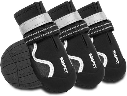 Dog Shoes for Large Dogs, Waterproof Dog Booties for Small Medium Dogs, Anti-Slip Dog Boots &amp; Paw Protectors for Hot Pavement Winter Snow Hiking with Reflective Straps (Black, 6