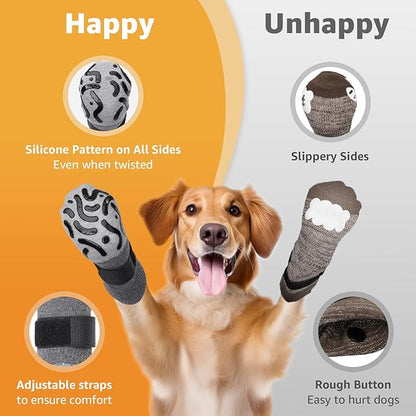 Double Sides Non-Slip Dog Socks to Prevent Licking Paws - Strong Traction for Hardwood Floors, Senior Dogs, Paw Protector, Dog Socks with Grippers - Size Large