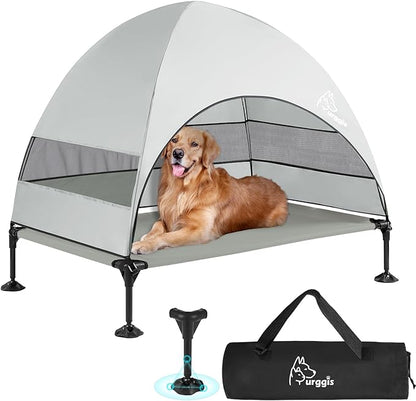 Upgraded Elevated Dog Bed with Canopy, Portable Raised Outdoor Dog Bed with Stable Anti-Slip Feet, Removable Wider Shade, Raised Dogs Cot for Large Pets Camping, Indoor &amp; Outdoor Use
