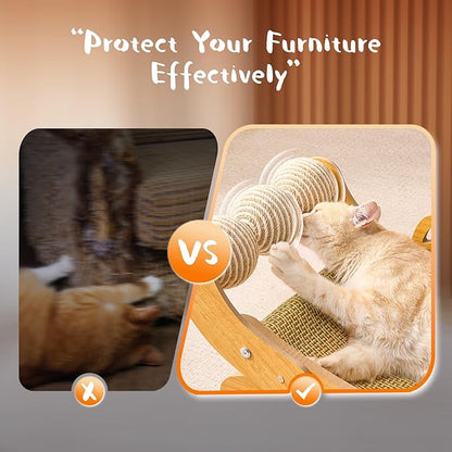 Cat Scratcher &amp; Cats Scratch Pad with Sisal Ball – All-in-One Cats Couch Scratcher, Hammock, and Cat Bed for Indoor Cats, Wooden Cat Scratching Board Upgrade Edition