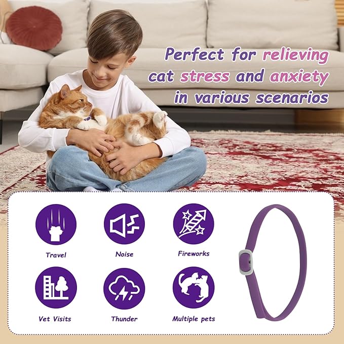 Calming Collar for Cats - 4 Pack, Adjustable Size, Efficiently Reduces Anxiety &amp; Stress for 30 Days, Safe Cat Pheromone Collars, Calming Cat Collar