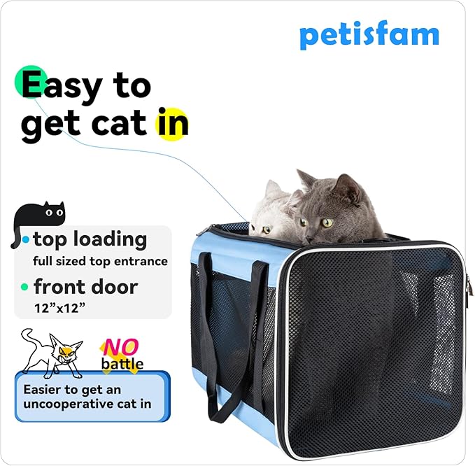 petisfam Soft Pet Carrier for Large and Medium Cats, 2 Kitties, Small Dogs. Easy to Get Cat in, Great for Cats That Don&