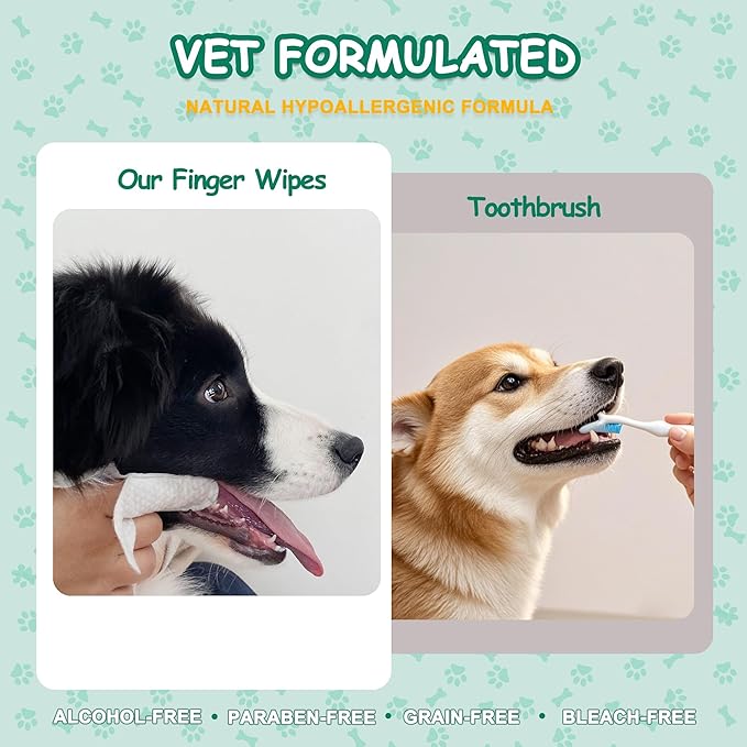 60 Count Dog Dental Wipes - Teeth Cleaning Finger Wipes for Dogs &amp; Cats, Hypoallergenic Dog Toothbrush Finger Dental Wipes to Remove Plaque &amp; Tartar, Freshen Bad Breath, Gentle Cleaning(4.7″*1.7″)