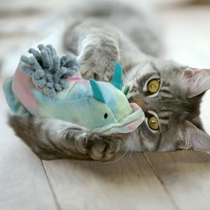 Furhaven 2-Pack Cat Toys w/ 2x Catnip Bags for Indoor Cats, Washable &amp; Durable w/ Refillable Catnip Pocket - Plush Sea Slug Cat Toy Set - Blue/Tie Dye, Set of 2