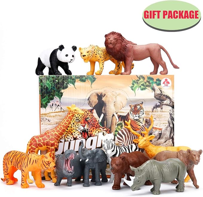 24Pcs Safari &amp; Zoo Animals Figures, Realistic Plastic Animal Toys Set for Kids 1 2 3, Lion, Elephant, Perfect for Play, Education, Baby Shower Decor,Party Supplies Cake Topper