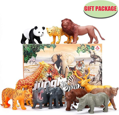 24Pcs Safari &amp; Zoo Animals Figures, Realistic Plastic Animal Toys Set for Kids 1 2 3, Lion, Elephant, Perfect for Play, Education, Baby Shower Decor,Party Supplies Cake Topper