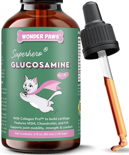 Premium Liquid Glucosamine for Cats – with Collagen, Glucosamine, Chondroitin, MSM, Taurine &amp; Hyaluronic Acid – Cat Joint Support, Mobility &amp; Flexibility - Hip &amp; Joint Cat Supplement – 2oz