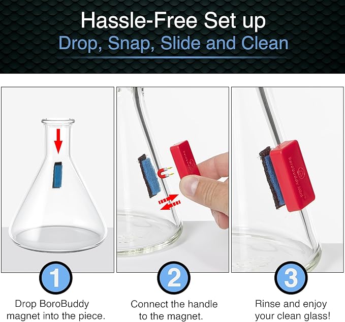 Magnetic Glass Cleaner BoroBuddy | Glass Pieces, Bottles, Vases | Compact Design for Tighter Spaces &amp; Smaller Glass Pieces | Double Sided | Red