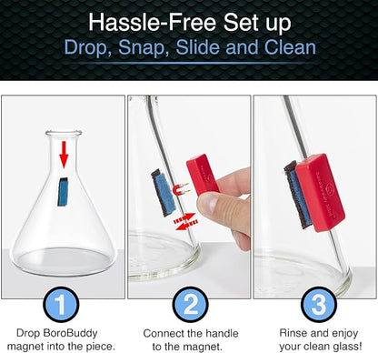 Magnetic Glass Cleaner BoroBuddy | Glass Pieces, Bottles, Vases | Compact Design for Tighter Spaces &amp; Smaller Glass Pieces | Double Sided | Red