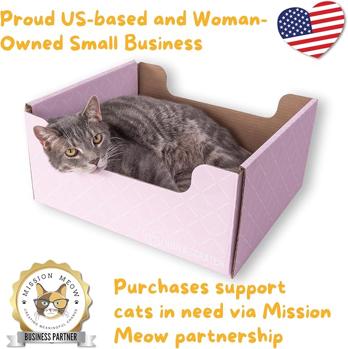 HIDE &amp; SCRATCH Cat Scratcher Box and Cat Bed with Refillable Double-Sided Cardboard Scratch Pad for Indoor Cats