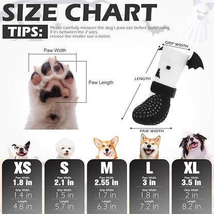 EXPAWLORER Halloween Anti Slip Dog Socks to Prevent Licking Paws, Boots &amp; Paw Protectors with Grippers,Doggie Booties for Hardwood Floors for Small Medium Large Senior Dogs Costume White Ghost Wings S