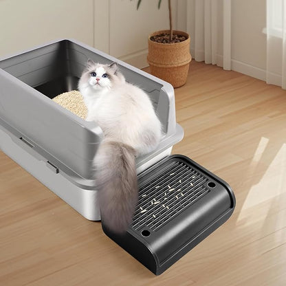 Cat Litter Box Step, Cat Litter Box Ramp Mat with Filter Function for Self-Cleaning Cat Litter Box, Easy to Clean, Cat Pedal Step Stool Ideal for Kitten &amp; Elderly Cats (Black)