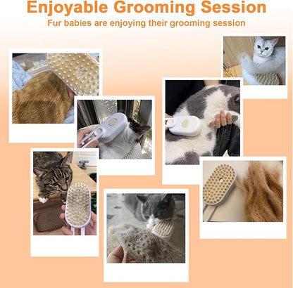 Nepfaivy Cat Steam Brush for Shedding - Steam Cat Brush for Indoor Cats, Rechargeable Steaming Pet Mist Water Steamer for Indoor Kitten, Pet Spray Hair Removal Comb for Massage, Spritz Defur Comb