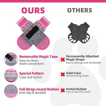 KOOLTAIL Dog Socks to Prevent Licking Paws for Hardwood Floors Anti Slip, Winter Warm Pet Boots&amp;Paw Protector with Grippers, Double Sides Dog Shoes Booties for Small Medium Large Senior Dogs Pink L