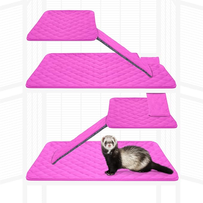 Paw Inspired Fitted Fleece Liners for Ferret Nation, Critter Nation Cage for Ferrets, Rats, Chinchillas, Hedgehogs &amp; Other Small Animals (Pink, Double Unit Combo)