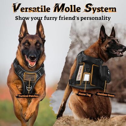 rabbitgoo Dog Harness Medium Sized No Pull, Tactical Service Pet Vest with Molle and Control Handle, Adjustable and Reflective Military Harness for Easy Walking and Training, Black, M