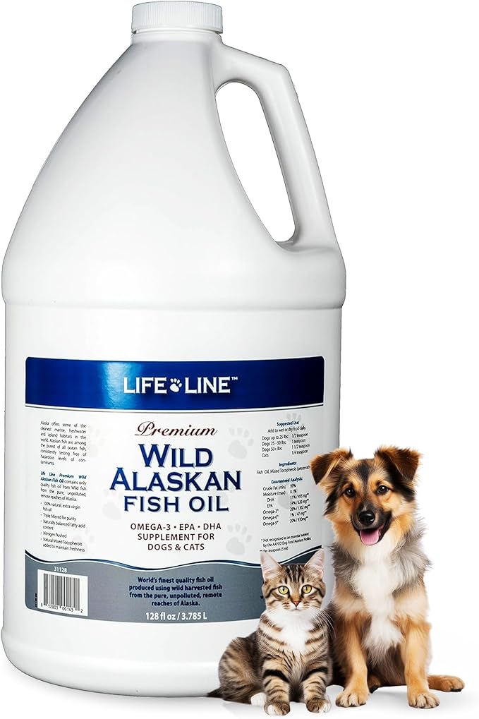 Life Line Pet Nutrition Wild Alaskan Fish Oil for Dogs and Cats 128oz – Omega 3 Fish Oil Supplement for Skin &amp; Coat, Brain, Eye &amp; Heart Health
