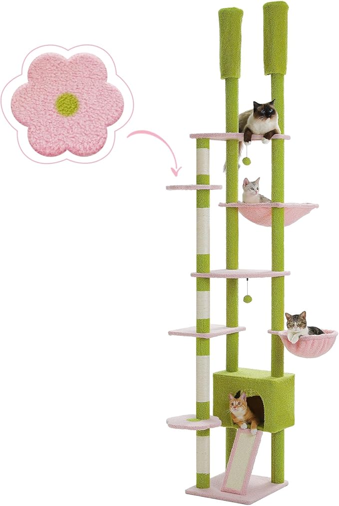 PEQULTI Tall Cat Tree Floor to Ceiling Cat Tower Adjustable Height (90.5&