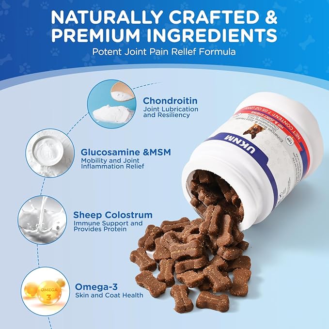 Dog Hip and Joint Supplement,100 Count,Chicken Flavor,Pain and Inflammation Relief Chews with Glucosamine, MSM, Vitamin C, Omega 3,Treats Hip Dysplasia, Arthritis,for Hip &amp; Joint Health, Pain Relief