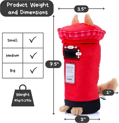 British Postbox Treat-Dispensing Soft Plush Squeaky Pet Toy - Iconic UK Enrichment Gift, Durable Cute &amp; Fun Toy for Interactive Play, Hide Food for Nose-Work Puzzle, Small Medium Dogs