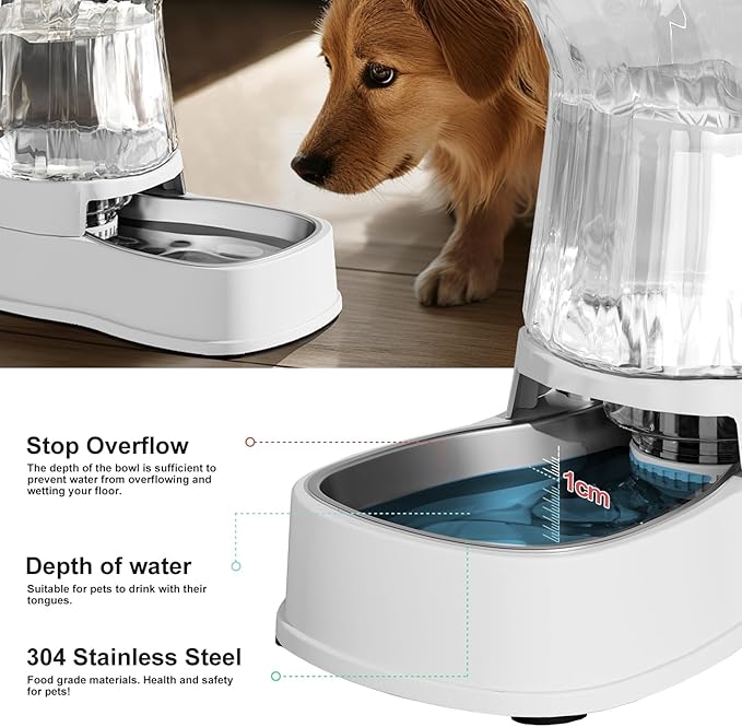 Gardner Pet Automatic Dog Water Dispenser Gravity Stainless Steel Water Waterer Feeder, 100% BPA-Free Large Capacity Water Feeding Bowls for Medium &amp; Large-Sized Dogs Cats Other Pets -(1 Gallon)