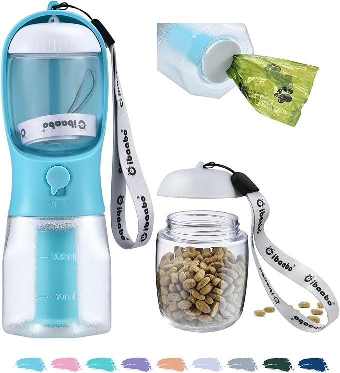 Dog Water Bottle with Food Container &amp; Poop Bag Holder, Travel Water Bowl, Portable Pet Dispenser, Dog Stuff Accessories Items, Puppy Essentials Necessities for Yorkie Chihuahua Walking Hiking
