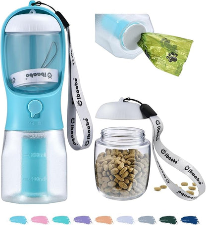 Dog Water Bottle with Food Container &amp; Poop Bag Holder, Travel Water Bowl, Portable Pet Dispenser, Dog Stuff Accessories Items, Puppy Essentials Necessities for Yorkie Chihuahua Walking Hiking