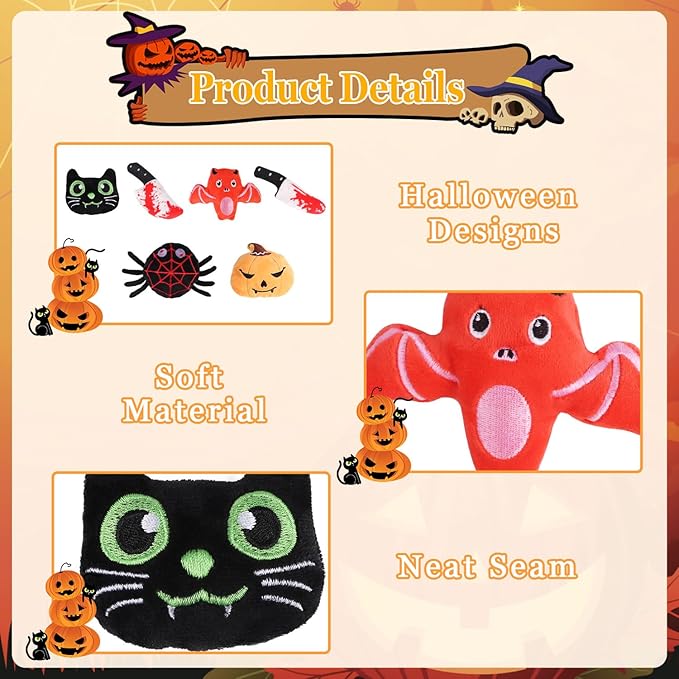 LOMIMOS 6Pcs Halloween Catnip Toys,Cat Toys Chew Bite Plush Toy with Crinkle Paper Kitten Pumpkin Spider Bat Knife for Indoor Interactive Play &amp; Exercise