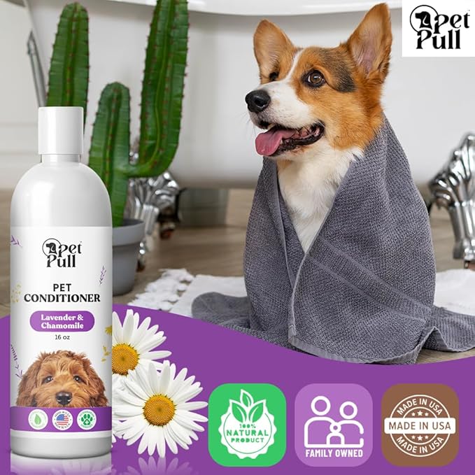 Dog Conditioner Puppy Essentials - Moisturizing Conditioner for Dogs with Lavender and Chamomile Scent - Plant Based Dog Bath Supplies Detangle and Revive Pet&