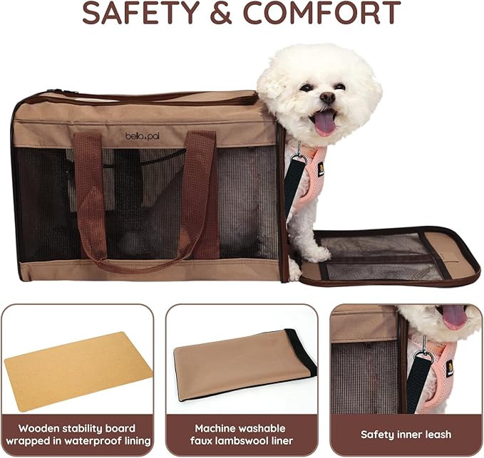 BELLA &amp; PAL Cat Carrier Travel Bag, Airline Approved Lightweight Cat Carrier, Soft Sided Pet Carrier for Puppy Dogs Up to 18lbs, Collapsible Kitten Bag with Removable Waterproof Mat, Ventilated Mesh