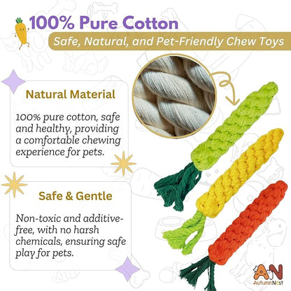 3PCS Mixed Color Woven Pet Rope Toys (Yellow, Green, Orange), Chew Toys for Dogs &amp; Cats, Safe &amp; Durable Braided Rope Toys for Pets