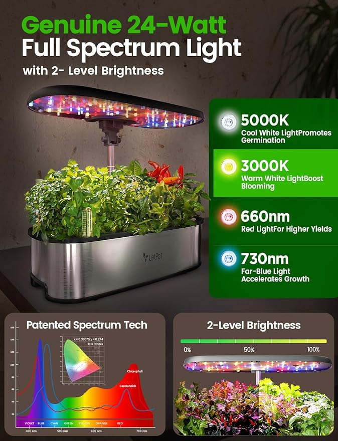 LetPot LPH-SE Hydroponics Growing System, 12 Pods Smart Herb Garden Kit Indoor, Indoor Garden, APP &amp; WiFi Controlled, with 24W Growing LED, 5.5L Water Tank, Pump System, Automatic Timer