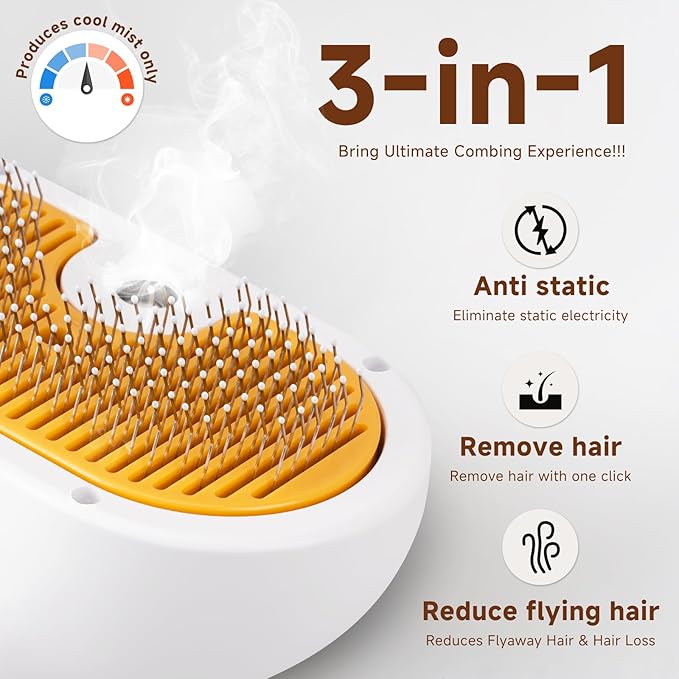 Pet Steam Brush for Dog &amp; Cat – 3-in-1 Spray Hair Removal Comb – Steam for Shedding &amp; Grooming – Water Brush for Long &amp; Short Haired Pets – Spritz Defur Comb
