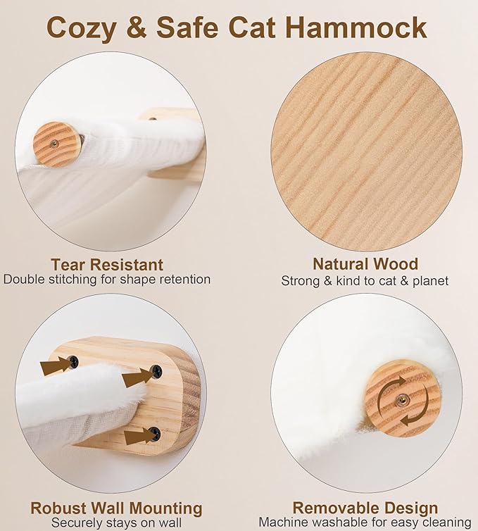 Cat Wall Hammock Shelves, Dual-Sided Cat Bed with Canvas &amp; Plush Fabric, Wall Mounted Shelf for Large Cats, Space-Saving Perch for Lounging &amp; Napping