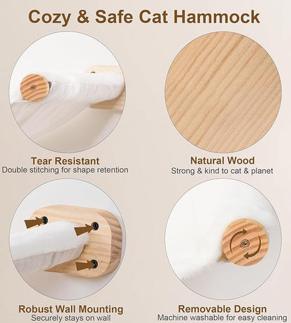 Cat Wall Hammock Shelves, Dual-Sided Cat Bed with Canvas &amp; Plush Fabric, Wall Mounted Shelf for Large Cats, Space-Saving Perch for Lounging &amp; Napping