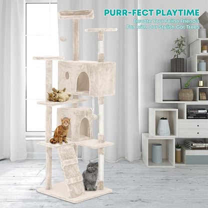 FDW Cat Tree 70in Cat Tower Multi-Level Durable Cat Scratching Post &amp; Cozy Fun Cat Jumping Platform Space Saving Cat Condo Pet Play House for Indoor Cats,Beige