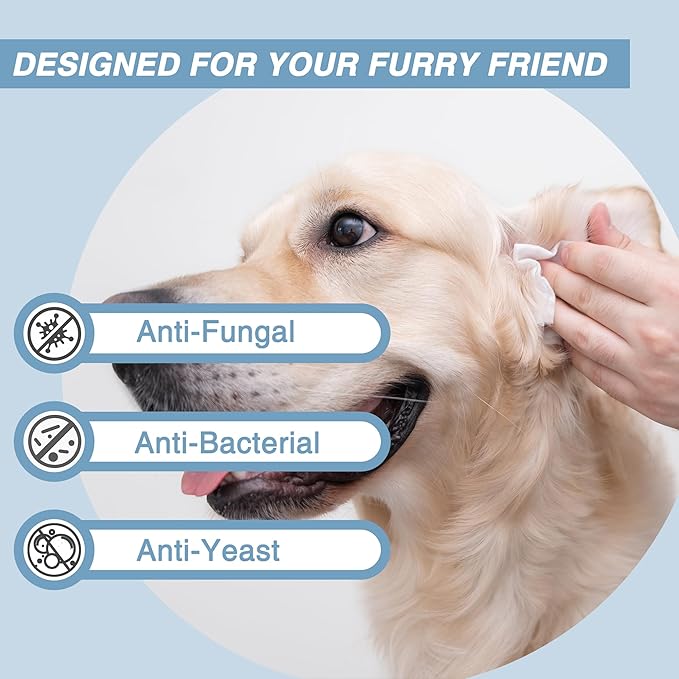 Antifungal and Antibacterial Wipes for Dogs &amp; Cats, Dog Yeast Infection Treatment Wipes, All Natural Grooming Wipes for Cleaning, Help with Hot Spots, Ringworm, and Skin Infections, 160 Count