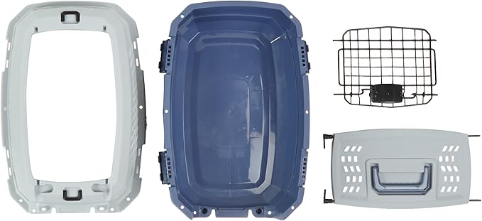 Amazon Basics 2-Door Top-Load Hard-Sided Cat Pet Travel Carrier, 19.0" L x 12.6" W x 10.0" H, Gray &amp; Blue