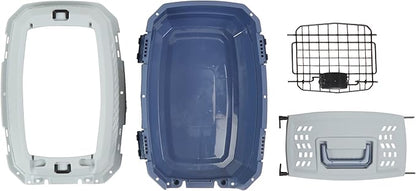 Amazon Basics 2-Door Top-Load Hard-Sided Cat Pet Travel Carrier, 19.0" L x 12.6" W x 10.0" H, Gray &amp; Blue