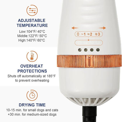 3-in-1 Pet Hair Dryer Brush for Dogs &amp; Cats Portable, Dog Hair Blower &amp; Slicker Brush Adjustable Temp (Low/Middle/High), Overheat Protection
