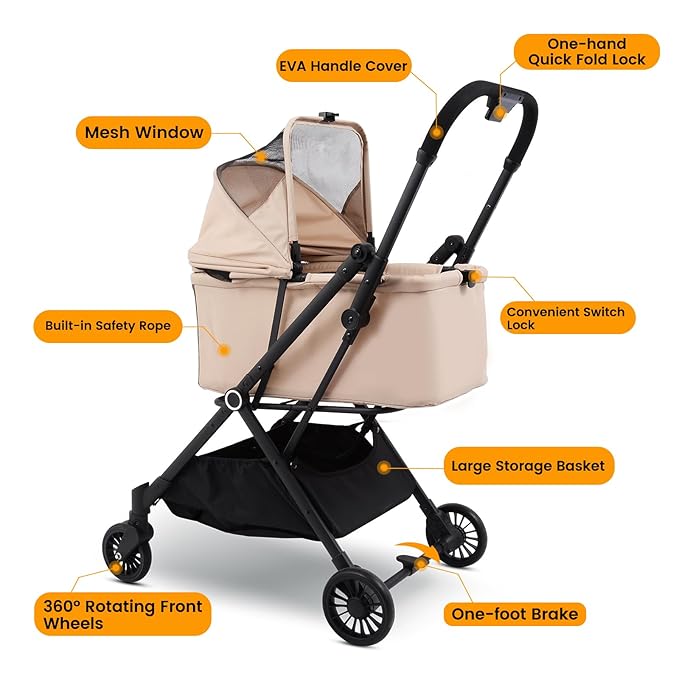 Foldable Dog Stroller - Lightweight Pet Stroller with One-Step Folding, No Assembly Required for Walking, Travel &amp; Shopping, Perfect for Small Dogs, Senior Pets &amp; Cats