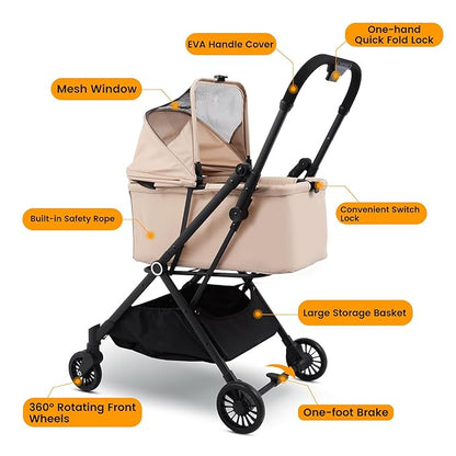 Foldable Dog Stroller - Lightweight Pet Stroller with One-Step Folding, No Assembly Required for Walking, Travel &amp; Shopping, Perfect for Small Dogs, Senior Pets &amp; Cats