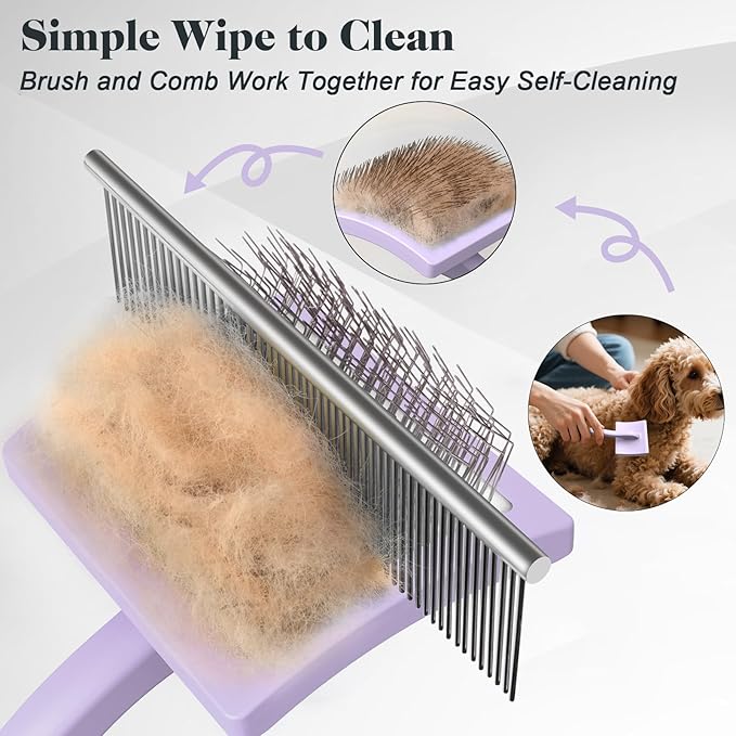 2PCS Slicker Brush for Dogs &amp; Pet Comb,Professional Dog Grooming Brush (Goldendoodles,Poodles,Labradoodles) with Extra Long Pins to Effectively Remove Tangles, Knots and Mats (Light Purple)