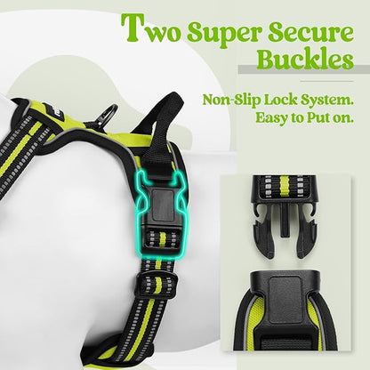 rabbitgoo Dog Harness No Pull with 2 Leash Clips, Adjustable Soft Padded, Reflective Oxford No Choke Pet Vest with Easy Control Handle for Large Dogs, Green, XL
