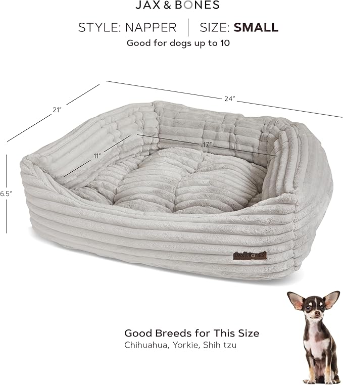Jax &amp; Bones Dog Napper - Luna Grey Machine Washable Bed for Dogs - Extra Heavy Duty Bolstered Sides - Small Grey Dog Mat | 24 x 21 Inches