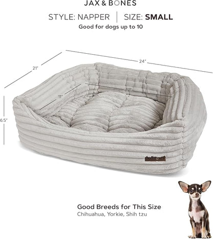 Jax &amp; Bones Dog Napper - Luna Grey Machine Washable Bed for Dogs - Extra Heavy Duty Bolstered Sides - Small Grey Dog Mat | 24 x 21 Inches