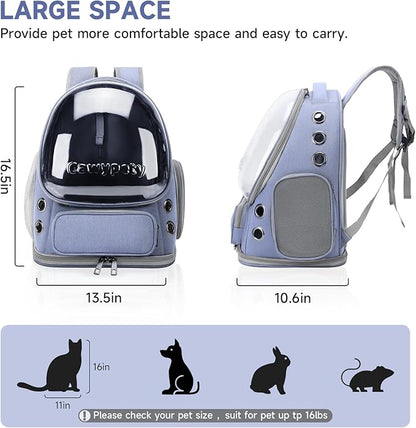Cat Backpack Carrier, Breathable Cat Carrier Large Space Bubble Pet Backpack for Kitty Small Dog up to 12lbs, Transparent &amp; Foldable Pet Carrier for Travel Hiking (Blue