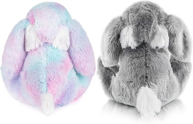 My OLi Bunny Stuffed Animal Pack of 2 Plush Rabbit 7in Stuffed Bunny with Floppy Ear Bedtime Friend Soft Toy Gifts for Girls Boys Kids, Gray &amp; Rainbow
